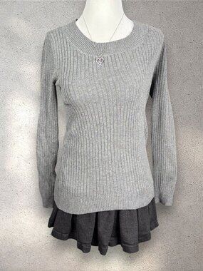 Merona Ribbed Long Sleeve Sweater Women's M Gray Pullover Business Casual Winter